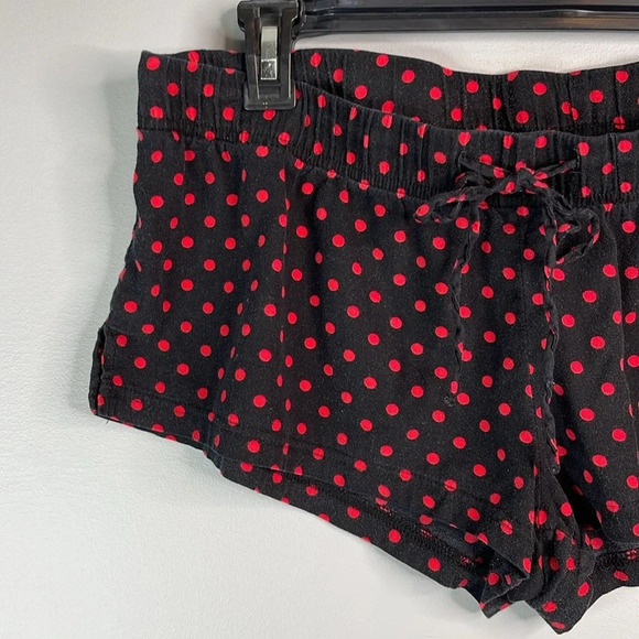 LA SENZA Polka Dot Pajama Shorts Black Red Elastic Drawstring Mid Rise L - Picture 3 of 11